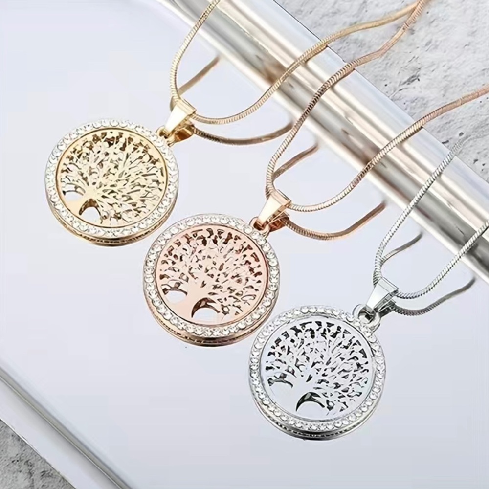 Rose Gold  Rhinestone Tree of Life Necklace - Picture 2 of 2